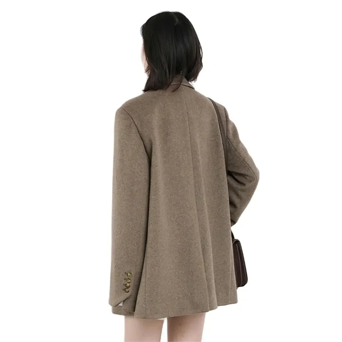 Women Wool Blend Coat Solid Mid Long Woolen Blazer